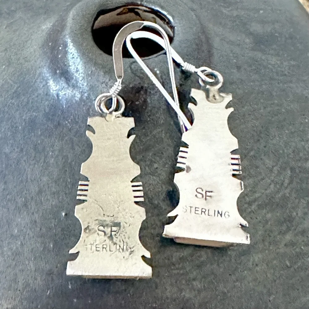 Native American made Sterling Silver Opal Earrings Navajo Artist Steve Francisco